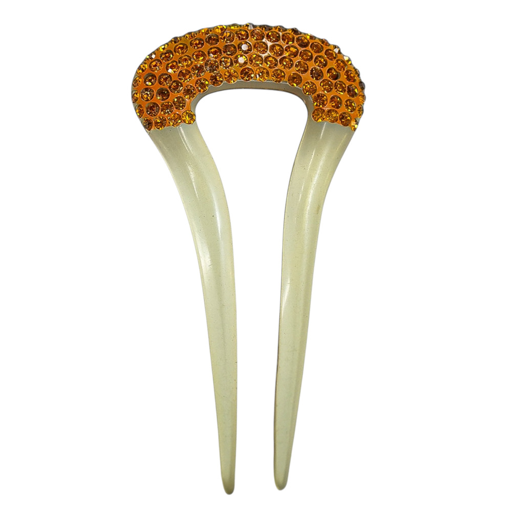 Antique 1920s Gatsby Art Deco Hair Fork – Amber Rhinestone Celluloid Comb